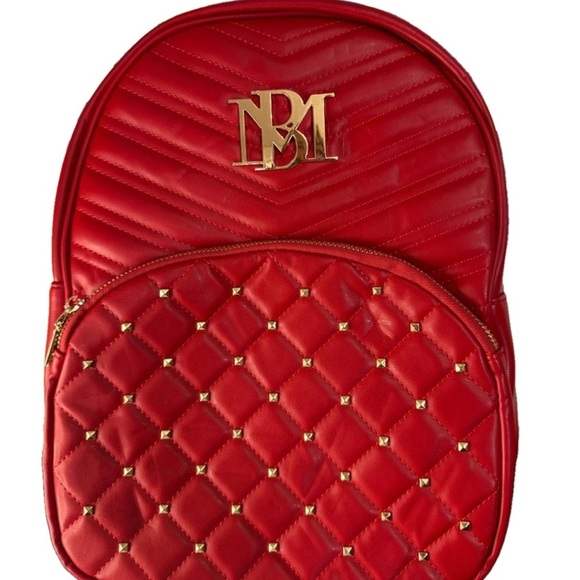 Vibrant Red Quilted Leather Backpack with Gold Logo - Picture 1 of 5